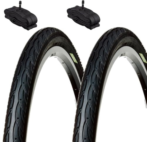 ECOVELO Unisex – Erwachsene V.a. 2 Reifen 26 x 1,95 (50-559) + amerikanische Schläuche, Schwarz, 26 X 1.95