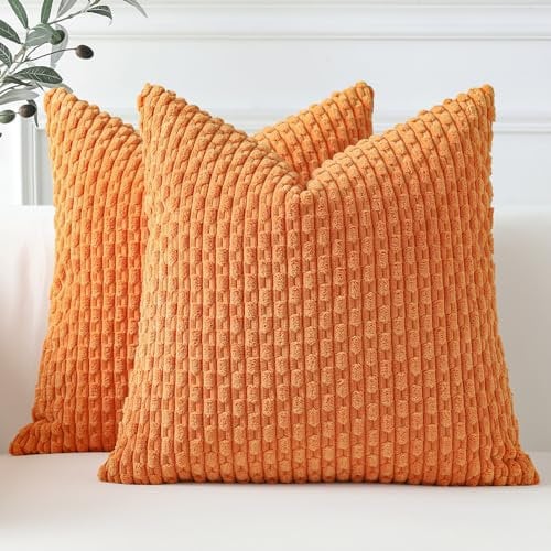 Sungeek 2er Set Kordsamt Kissenbezüge, Dekorativ Zierkissenbezüge Weich Kissenbezug Dekokissen Sofakissen Boho Deko Bezug Kissenhülle für Sofa Schlafzimmer Wohnzimmer (Orange, 40x40 cm)