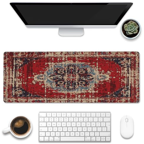 Desk Mat,Boho Carpet Style Large Gaming Mouse Pad XL,Boho Rug Desk Pad,Extended Big Computer Keyboard Mouse Pad with Non-Slip Base and Stitched Edges 31.5x11.8