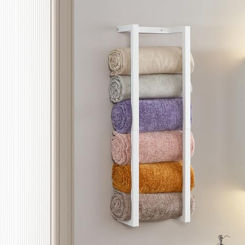Handtuchhalter für gerollte Handtücher, für Badezimmer, Wandmontage, Metall, Badezimmer-Organizer, Badetuchhalter, Wand für Moderne Badezimmer mit wenig Platz, Handtuchaufbewahrung, weiß