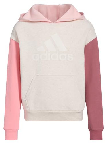 adidas Felpa con cappuccio in pile grafico a maniche lunghe per ragazza, Farina d'avena rosa melange, 6