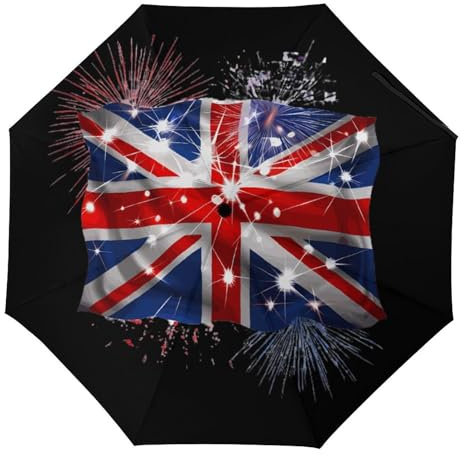 Union Jack UK Flag Fireworks Windproof Travel Manual 3 Folding Umbrella Waterproof Automatic Rainbrella For Men Women