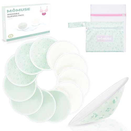 MOMUSE Discos de Lactancia Absorbentes 12 PCS, Reutilizables Disco Lactancia, Transpirables y de 4 Capas, Discos de Lactancia PortáTiles y Lavables Para La Lactancia Materna
