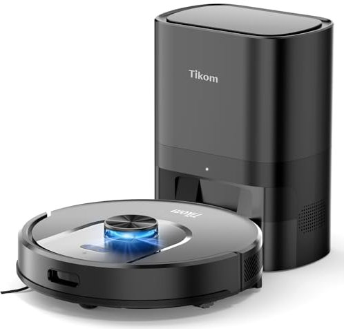 Tikom 5000 Pa Saugroboter mit Wischfunktion, L8000 Plus LiDAR-Navigation Roboterstaubsauger, 2.5L Absaugstation, 60-Tage Freihändig, 150 Min, App Steuerung Gut für Tierhaare Teppich Hartboden