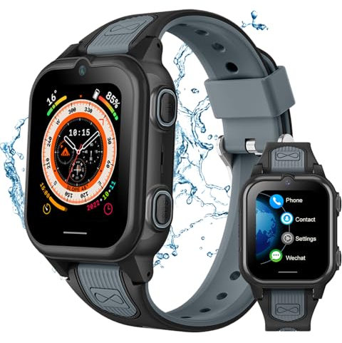 Montre Connectée 4G GPS pour Enfant avec Appel Vidéo, SOS, Téléphone Étanche IPX7, Jeux, Réveil, Mode Classe - Smartwatch Intelligente pour 4-12 Ans (Noir)
