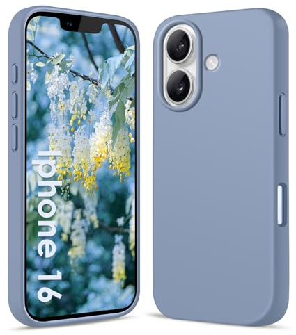AGGPLTO Flüssig Silikon Hülle für iPhone 16 (6,1 Zoll) - Ultra Dünn Ganzkörper Schutzhülle, 4-lagige Stoßfeste Struktur, Weiches Kratzfestes Mikrofaserfutter Handyhülle, Graublau