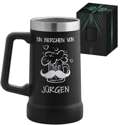 Maverton Isolierter Bierkrug mit Gravur 700 ml Schwarz - Thermo Bierglas Edelstahl - Vatertagsgeschenk für Papa - Geschenke für Männer - Personalisierte Geschenke Männer