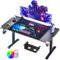 Himimi Bureau Gaming 180 x 70 cm, Grande Bureau Gamer, Bureau Informatique Ergonomique avec Table Gaming en Fibre de Carbone, Rangement,Tapis de Souris, Porte-gobelet et Crochet pour Casque, Noir