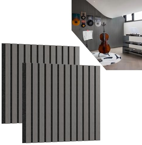ACXIN 2er Set Akustikpaneele Holz 3D Holzpaneele Wand Eiche Echtholz-Furnier auf Akustik-Filz 60 x 60 cm Lamellenwand Wandpaneele Wandverkleidung Akustikplatten für Flur Wohnzimmer Büro, Anthrazit
