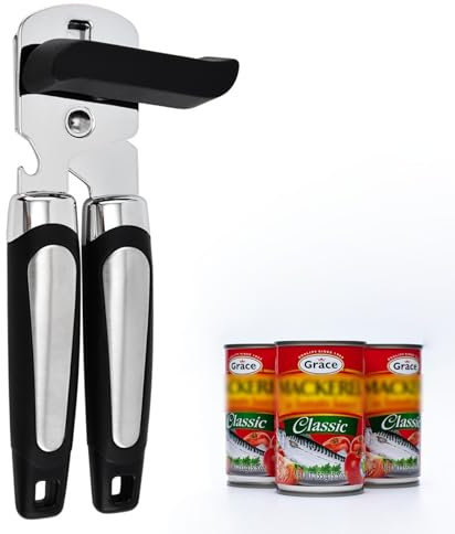 Strong Manual Can Opener Smooth, Stainless Steel Tin Openers, Smooth Edge Tin Opener, Non-Slip Handle and Ergonomic Knob, Smooth Edge, Black
