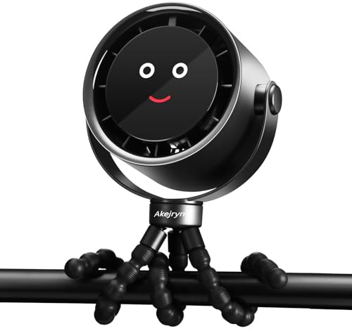 Akejrym Ventilatore per passeggino portatile, ventilatore personale da viaggio, Air Turbo Tech e display digitale, rimovibile a 5 velocità, ricaricabile, rotazione a 360°, treppiede flessibile, per