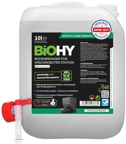 BiOHY - Detergente per pavimenti per stazione robot lavapavimenti, con profumo arancione (tanica da 10 litri) + rubinetto, detergente concentrato per tutti i robot pulitore e aspirapolvere con