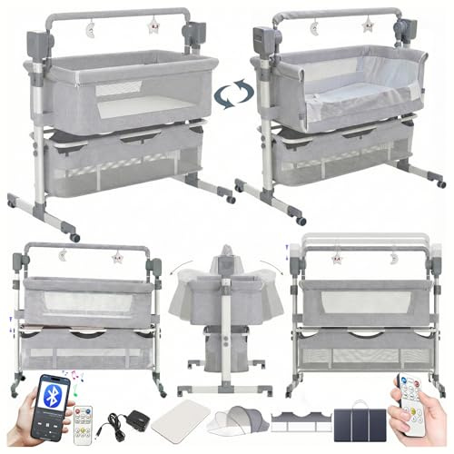 Magic ZC Beistellbetten Baby Bettchen Schläfer Convertible Multifunktionale Portable Swing Cradle mit 5 Swaying Gears Baby Bassinet Säugling Bettchen (Mid Grey-1)