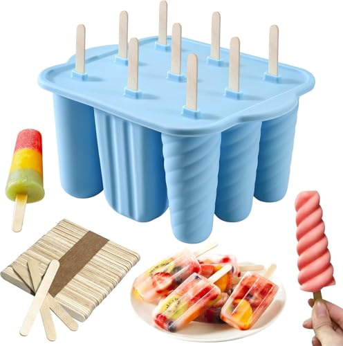9 Cavity Popsicles Molds with 50pcs Wooden Sticks BPA Free Ice Pop Molds
