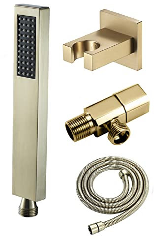 Handbrause, Hochdruck-Einzelfunktions-Handbrause mit 59-Zoll-Edelstahlschlauch, Brausehalter und Eckventil, gebürstetes Gold