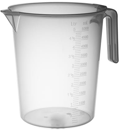 PIAZZA - Carafe professionnelle en plastique avec poignée ouverte, capacité 5L, cruche pour eau et liquides alimentaires - Mesure graduée pour peser des aliments avec balance de cuisine, fabriquée en