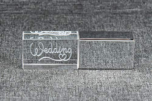 Kristall USB-Stick mit Box. Hochzeitsmotiv – Edles Design mit Gravur Wedding. Hochzeitdesign, ideal als Hochzeitsgeschenk oder für Erinnerungsfotos. USB 3.0 (USB Stick, 64GB)