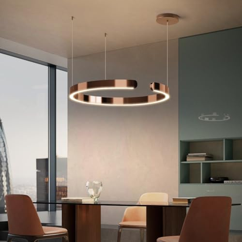 Lampada A Sospensione LED Tavolo Da Pranzo Moderno Lampadario Minimalista For Soggiorno Paralume In Alluminio Altezza Regolabile Anello Luminoso Lampada A Sospensione Oro Rosa(60cm)