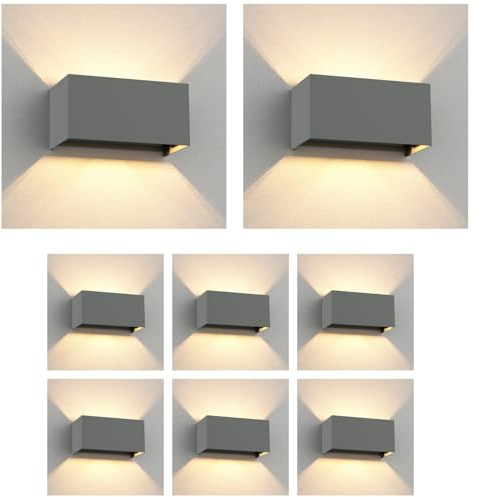 ledscom.de 8x Wandleuchte CUBEL für außen, IP65, Up-/Downlight, grau matt, eckig, 2x G9 max. 10W