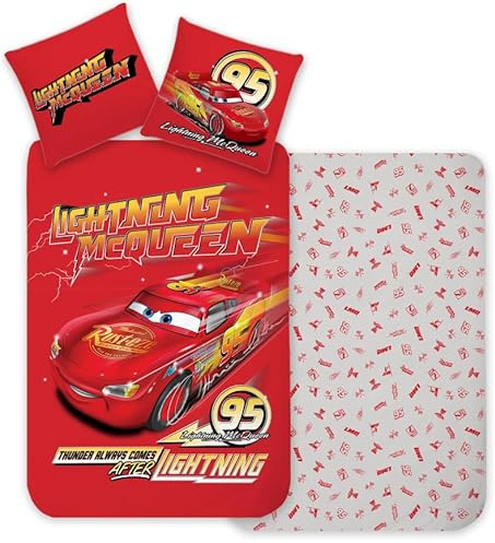 Disney Bettwäsche für Kinder Cars Lightning McQueen – Bettbezug wendbar 140 x 200 cm + Kissenbezug 65 x 65 cm – 100 % Baumwolle