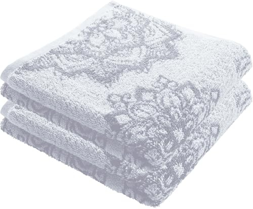 Erwin Müller Duschtuch Mandala 2er-Pack weiß/Silber Größe 70x140 cm - besonders flauschig, voluminös, äußerst saugfähig