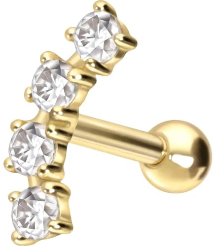 PIERCINGLINE Ohrpiercing 14 Gold Ohrpiercing 4 EINGEFASSTE MOISSANITE 585er Gold - Roségoldfarben, Schwarz, Goldfarben, Silberfarben