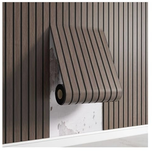 3D Self Adhesive Wood Slat Panels, Peel & Stick Wallpaper, Acoustic Waterproof PVC Panels for Walls & Ceilings (Dark Brown, 40x300cm)
