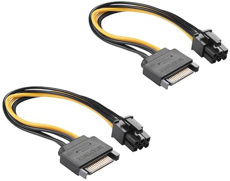 AURUM sata stromkabel 15-Pin auf 6-Pin 2er-Pack pcie sata adapter – 20cm sata kabel für Grafikkarte, Stabile Stromversorgung bei PC-Upgrade