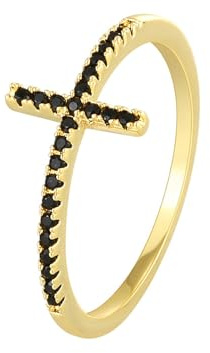 BCughia Anello 14K Donna Oro Giallo, Anelli Oro Matrimonio Croce con Agata Anello Taglia 16