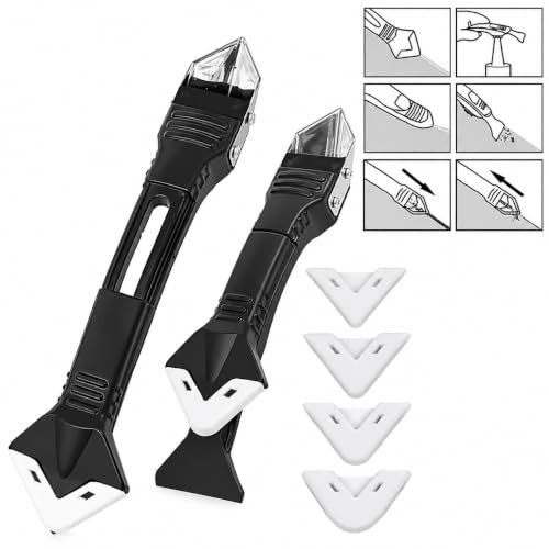Professional 5-in-1 Silicone Caulk Tool Set, 10 Piece Kit with Black Scrapers, Blue Finishing Tools for Grout and Sealant Removal, Ergonomic Grip