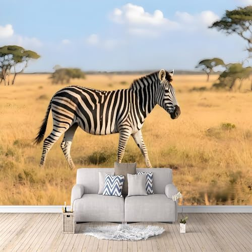 Photo Wallpaper Zebra 150 × 105 cm (WxH) Wall Mural 3D Grassland Animals, Black-and-white Zebra Wall Murals for Bedroom Living Room, Mural Wallpaper Non-Woven Premium Art Print Poster Decoration