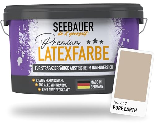 SEEBAUER diy Latexfarbe Braun für Innen 2,5L (No. 647 Pure Earth) - Seidenmatte Innenfarbe für Putz, Beton & Mauerwerk - Abwaschbare Wandfarbe für Küche & Bad
