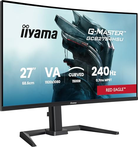 iiyama G-Master Red Eagle GCB2784HSU-B1 Curved Full-HD VA Gaming-Monitor | 68.6 cm, 27“, 240Hz, 0.7ms, 1500R, HDMI, DP, USB2.0, HDR10, FreeSync Premium, Black Tuner, Höhenverstellung, VESA, schwarz