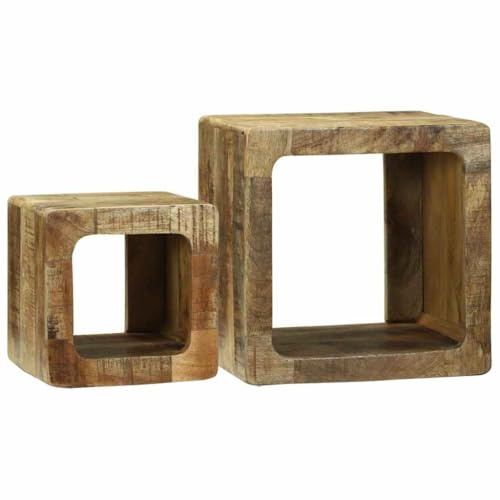 Zeehear Lot de 2 unités TV - Marron - Bois massif de mangue - 36 x 30 x 36 cm - Table de nuit durable avec espace de rangement pour salon et chambre à coucher - Tables d'appoint polyvalentes