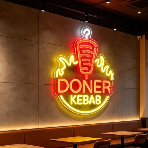 Döner Kebab LED-Neonschild dimmbares Neon-Lichtschild künstlerisches Nachtlicht für türkisches Grillrestaurant Straßenimbiss und Marktstand(30 * 36 cm)