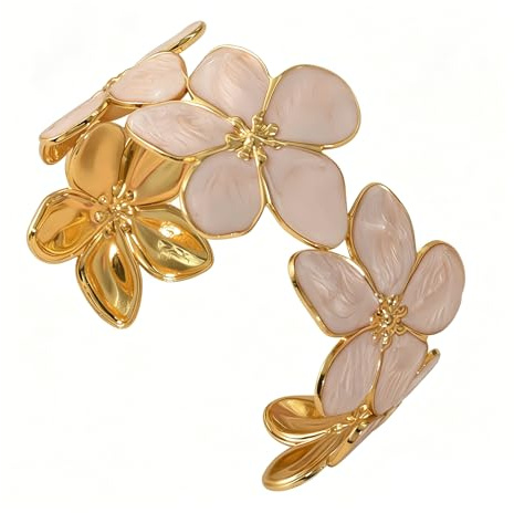 Hernin Bracciali rigidi in oro da donna, bracciale a forma di fiore, bracciale rigido in oro, bracciali rigidi larghi e aperti in oro, gioielli di tendenza per donne e ragazze
