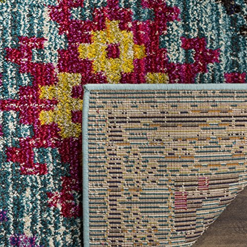 SAFAVIEH Boho Teppich für Wohnzimmer, Esszimmer, Schlafzimmer - Monaco Collection, Kurzer Flor, Blau und Multi, 200 x 200 cm