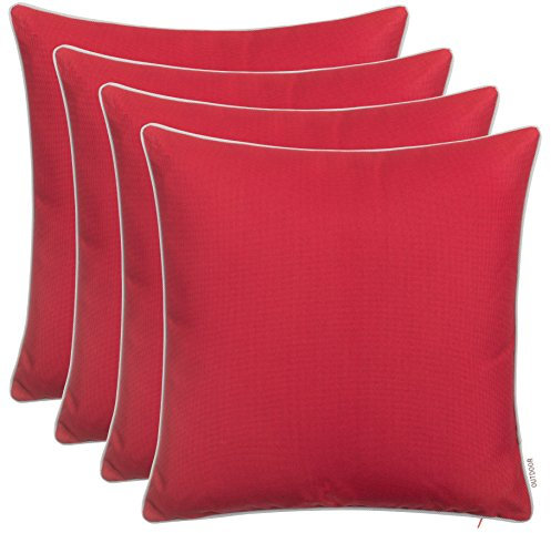 Brandsseller 4er Set Outdoor Kissen 45x45 cm – Wetterfeste Zierkissen mit Paspel – Wasserabweisende Gartenkissen & Dekokissen für draußen – Sofakissen für Balkon & Terrasse – Rot
