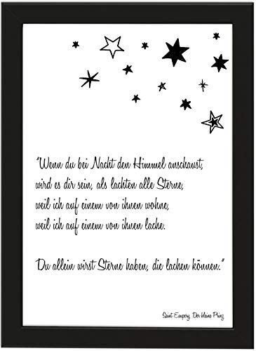 PICSonPAPER Poster DIN A4 Wenn Du bei Nacht den Himmel anschaust..., gerahmt mit schwarzem Bilderrahmen, Trauer, Beerdigung, Beileid, Poster mit Rahmen, Typographie, Poster Trauer (Wenn du bei Nacht)