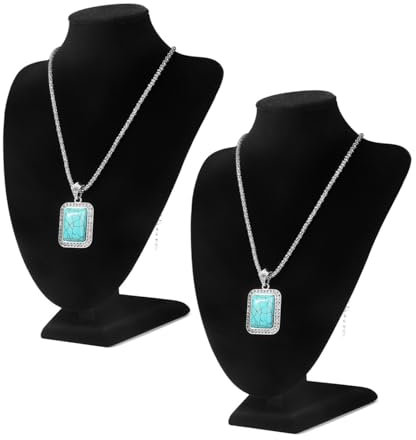 Flexzion Necklace Bust Display Stand (2 Pack) - 10 Inch 3D Mannequin Black Velvet Necklace Display Holder for Home, Boutique & Trade Shows - Jewelry Display for Selling Necklace, Pendants, Lockets