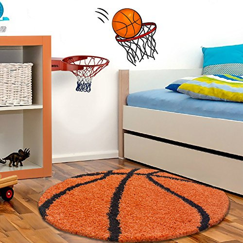 Ayyildiz Teppich-Kinderteppich Hochflor Shaggy Teppich Rund Ball Motiv, Polypropylen, Orange, 100 X 100