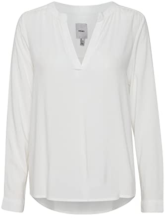 ICHI IHMAIN LS2 Damen lange Bluse Langarm Basicbluse aus reiner Viskose Nachhaltige zertifizierte EcoVero Viskose V-Ausschnitt Regular Fit, Größe:42, Farbe:Cloud Dancer (114201)