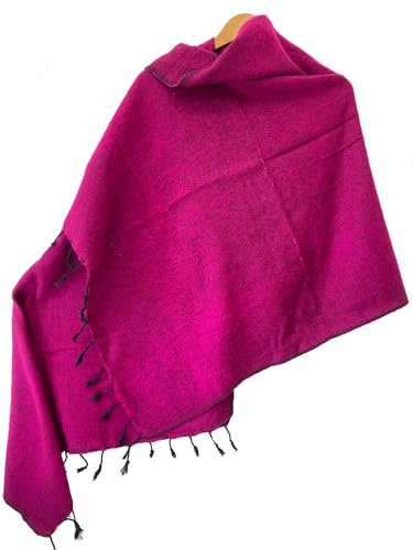 Schal / Decke / Meditationsschal / Wickeltuch aus Yakwolle – schöne weiche handgewebte bunte Schals aus Nepal – Fair Trade, Hot Pink, Größe L