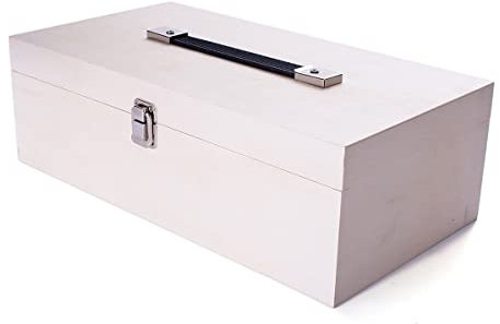 Caja madera para pinturas contrachapado de chopo con asa y separadores 38x20x12cm.