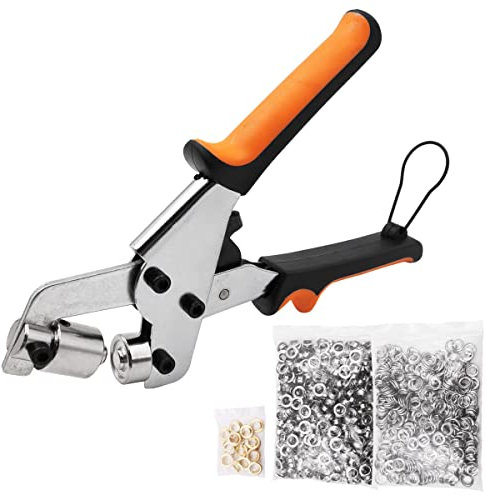 WANGCL Tragbare Ösenzange Ösen-Set Handpresse Maschine Manueller Locher mit 500 silbernen Ösen von 10,5 mm für Gürtel, Basteln, Gummiposter