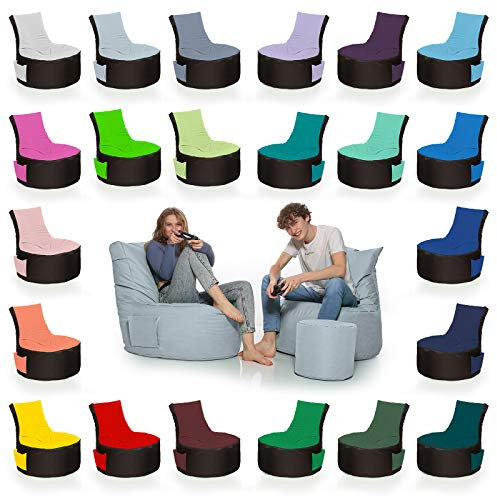 HomeIdeal - 2Farbiger Gamer Sitzsack Lounge für Erwachsene & Kinder - Gaming oder Entspannen - Indoor & Outdoor da er Wasserfest ist - mit EPS Perlen, Farbe:Schwarz-Grau, Größe:Kinder
