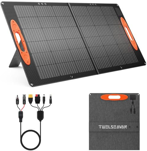 TWELSEAVAN 100W Portable Solar Panel, ETFE Solar Panel with Adjustable Kickstand for Jackery/EF/Bluetti/Anker/Goal Zero Power Station Foldable Solar Panel Charger for Camping Outdoor Travel