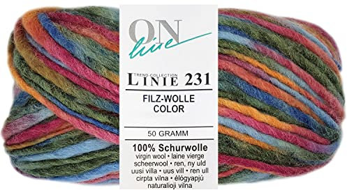 50 Gramm ONline Linie 231 Filzwolle Color aus 100% Schurwolle 0112 Clown Mix