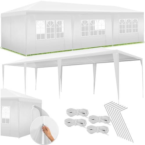tectake® Tonnelle de Jardin 9 x 3 m autoportée en Acier époxy Tente de réception 100% Imperméable, 8 Parois, Protection Anti-UV, Sardines & Sac de Transport Inclus, Tonnelle terrasse Exterieur