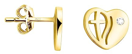SOFIA MILANI - Damen Ohrringe 925 Silber - vergoldet/golden & mit Zirkonia Steinen - Kreuz Herz Ohrstecker - E2107